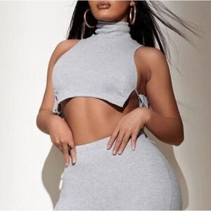 SHEIN Gray Side Tie Crop Top Mock Neck XS